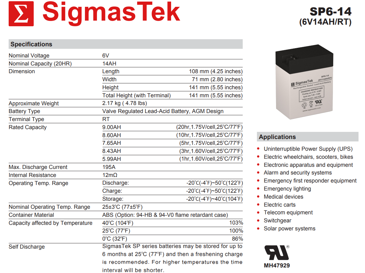 Parmak MAG. 12-SP Solar-Pak High Performance Replacement Battery