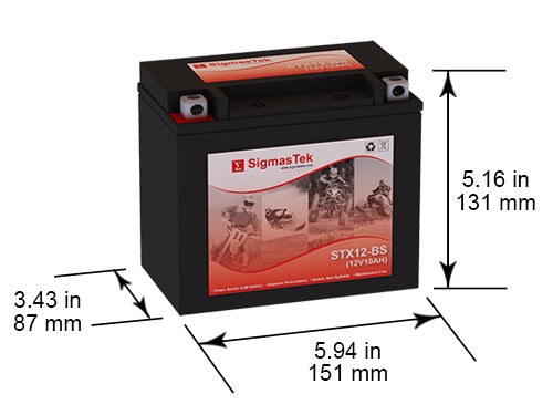 STX12-BS High Performance Battery - Compatible Replacement for Kawasaki ZX9R (1994-1997)