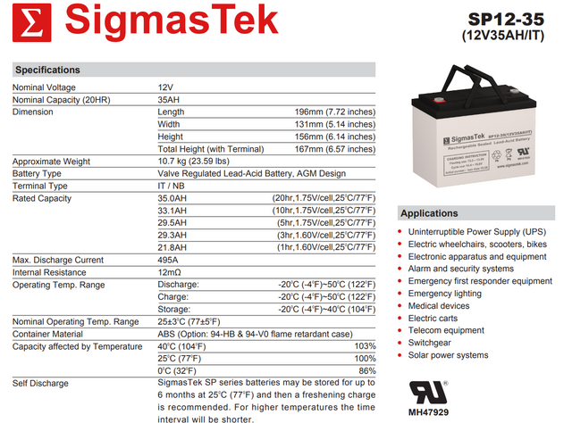 12 Volt 35 Amp IT High Rate High Performance Compatible Replacement Sealed Lead Acid Battery