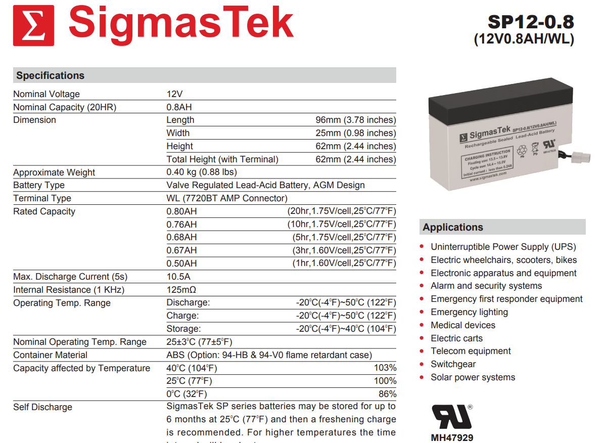 Vision CP1208 High Performance Replacement Battery