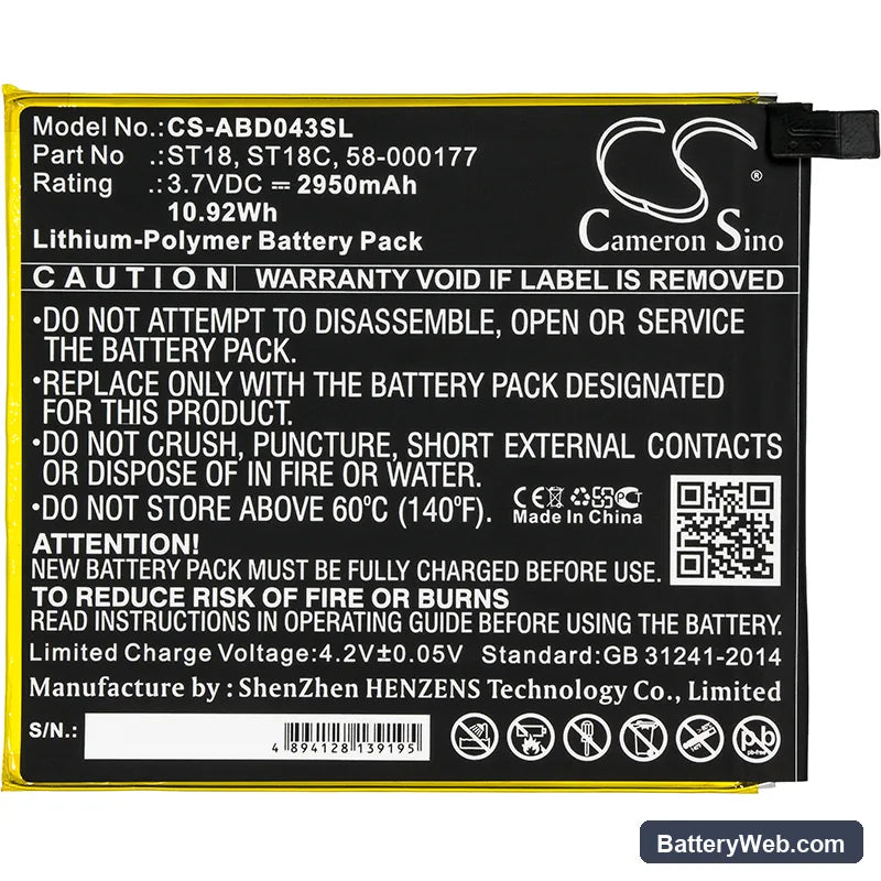 Amazon Kindle Fire 7" Replacement Battery, 3.7V, 2950mAh, Li-Polymer 3