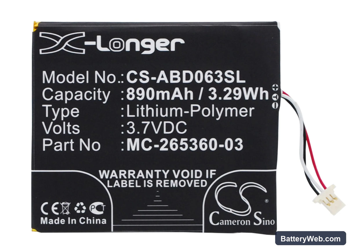 Amazon Kindle 7 Replacement Battery, 3.7V, 890mAh, Li-Polymer 1