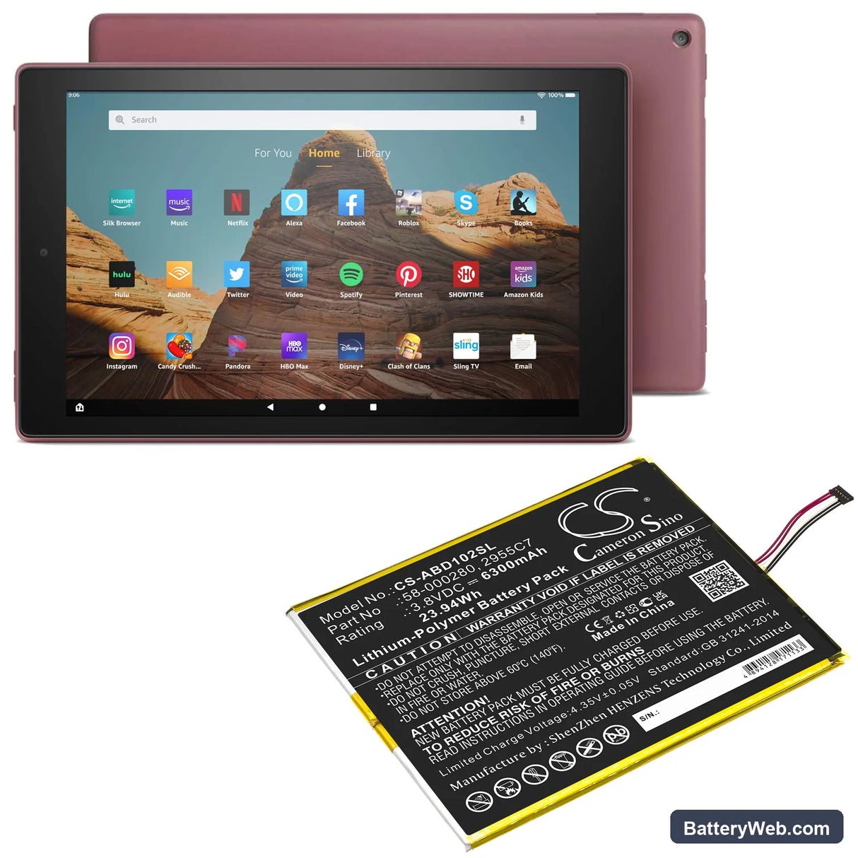 Amazon Kindle Fire HD 10.1 9th Replacement Battery, 3.8V, 6300mAh, Li-Polymer 6