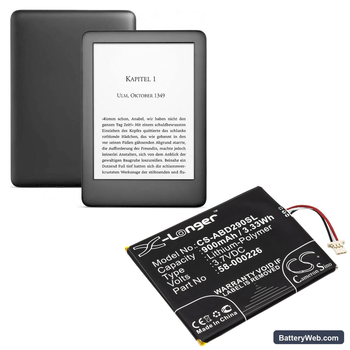 Amazon Kindle 10th Replacement Battery, 3.7V, 900mAh, Li-Polymer 6