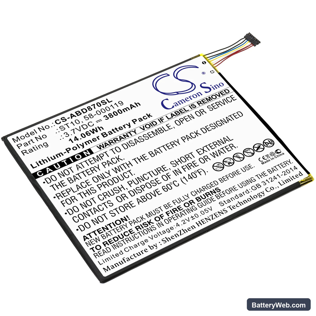Amazon Kindle Fire HD 10 Replacement Battery, 3.7V, 3800mAh, Li-Polymer 1