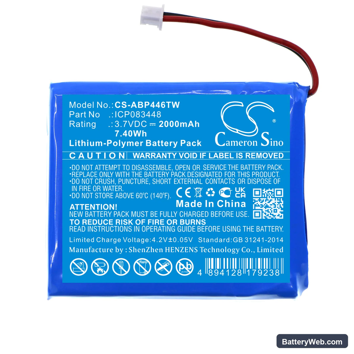 Midland Albrecht TecTalk Float Replacement Battery, 3.7V, 2000mAh, Li-Polymer 3