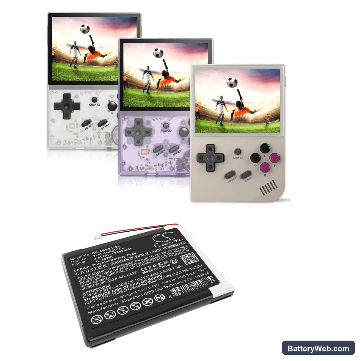 Anbernic RG35XX Handheld Game Emulator Console 3.5 Inch Replacement Battery, 3.8V, 3250mAh, Li-Polymer 6