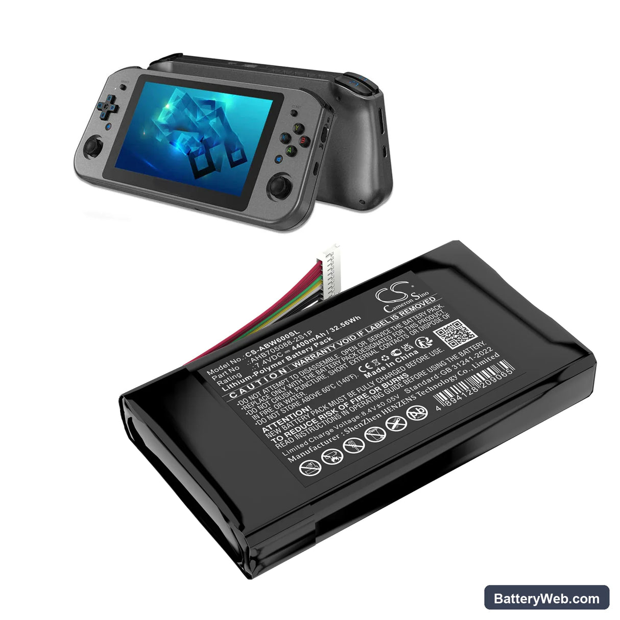 Anbernic Win600 3020E 3050E 5.94" Mini Handheld Game PC Replacement Battery, 7.4V, 4400mAh, Li-Polymer 7