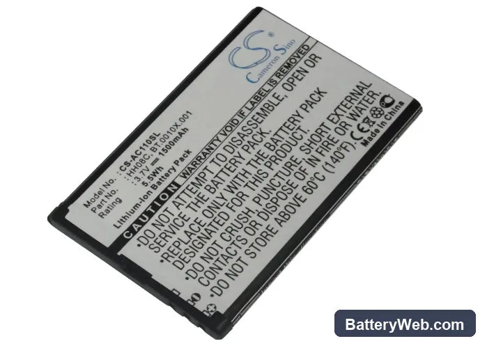 Acer beTouch E110 Replacement Battery, 3.7V, 1500mAh, Li-ion 2