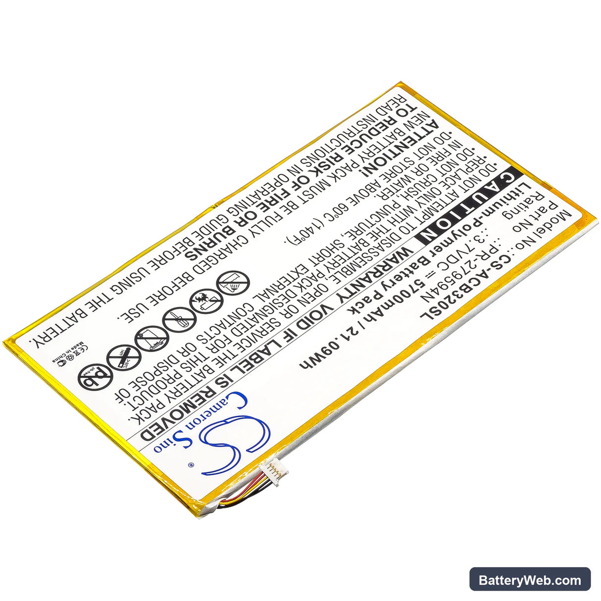 Acer Iconia One 10 B3-A20 Replacement Battery, 3.7V, 5700mAh, Li-Polymer 2