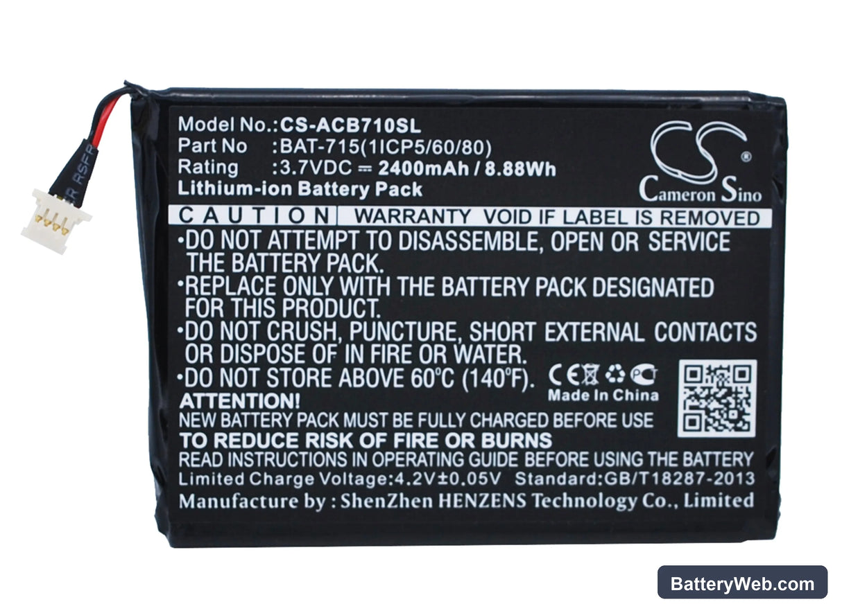 Acer Iconia Tab B1 Replacement Battery, 3.7V, 2400mAh, Li-ion 1