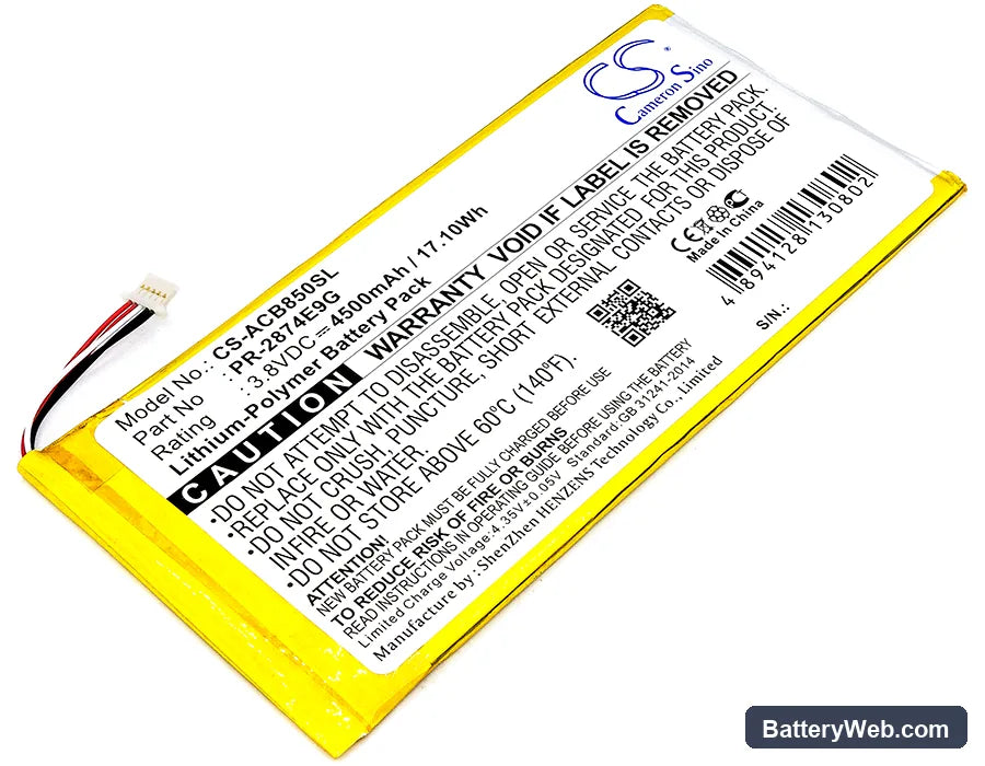 Acer Iconia One 8 B1-850 Replacement Battery, 3.8V, 4500mAh, Li-Polymer 1