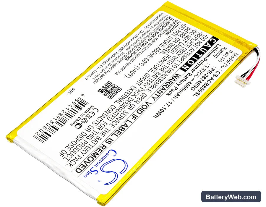 Acer Iconia One 8 B1-850 Replacement Battery, 3.8V, 4500mAh, Li-Polymer 2