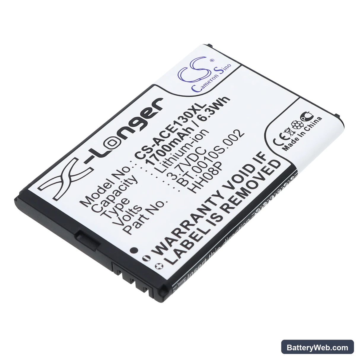 Acer beTouch E130 Replacement Battery, 3.7V, 1700mAh, Li-ion 1