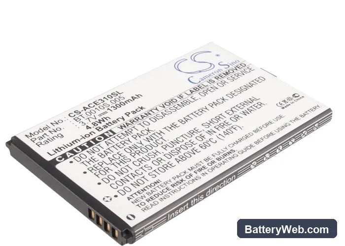 Acer Liquid Mini Replacement Battery, 3.7V, 1300mAh, Li-ion 1