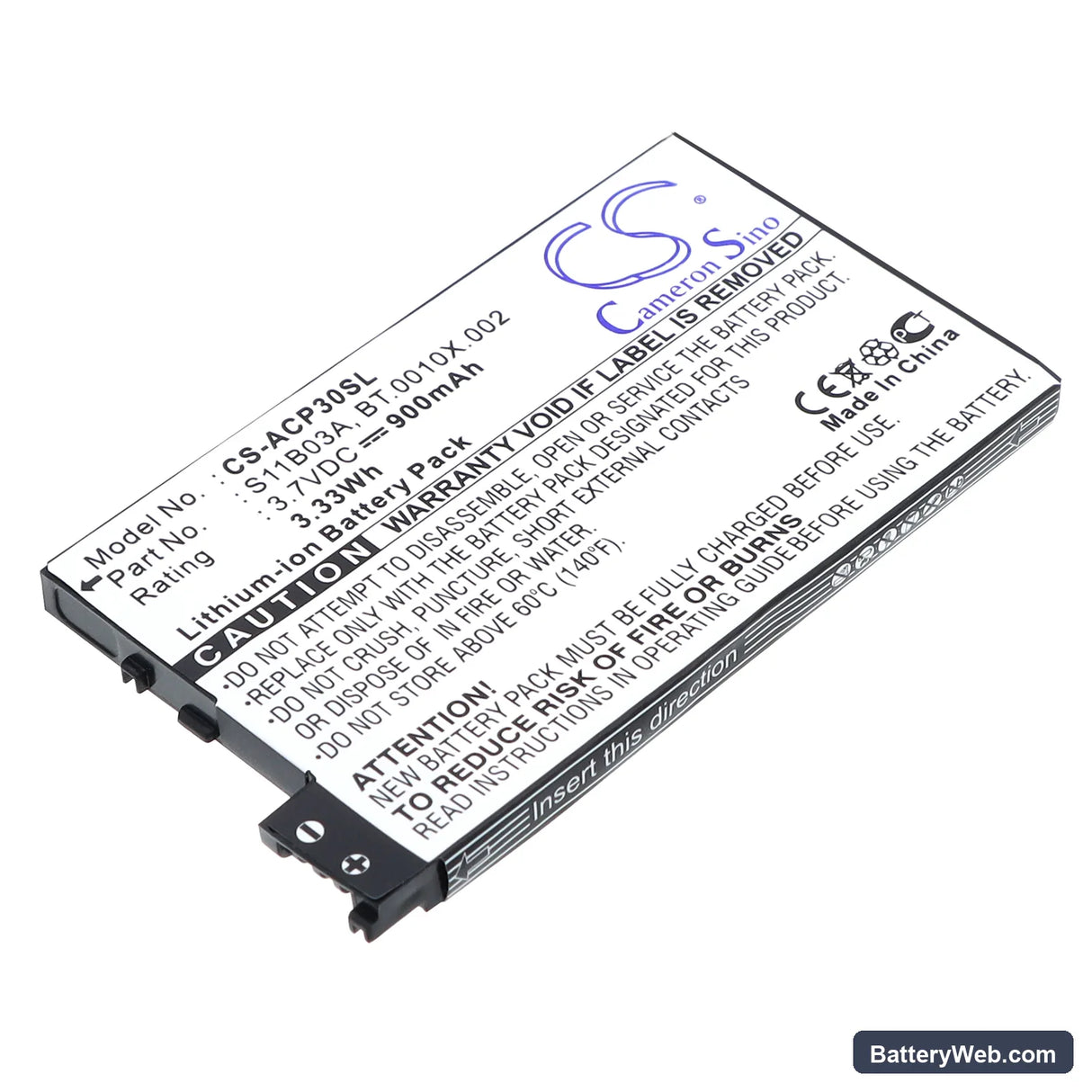 Alcatel OT-S988W Replacement Battery, 3.7V, 900mAh, Li-ion 1