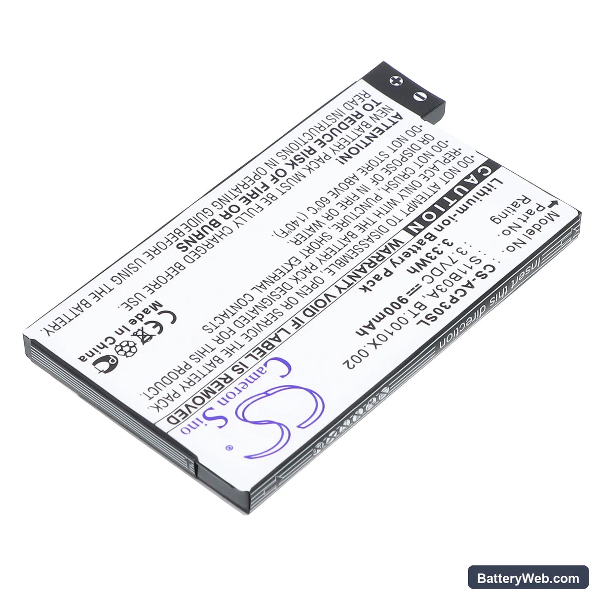 Alcatel OT-S988W Replacement Battery, 3.7V, 900mAh, Li-ion 2