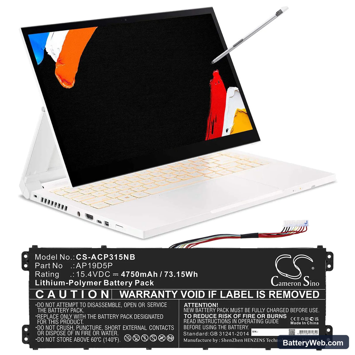 Acer Conceptd 3 Cn315-72g-70p5 Replacement Battery, 15.4V, 4750mAh, Li-Polymer 5