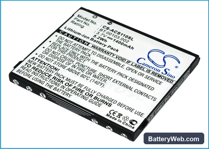 Acer Liquid S110 Replacement Battery, 3.7V, 1400mAh, Li-ion 2
