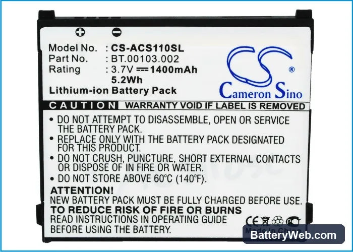 Acer Liquid S110 Replacement Battery, 3.7V, 1400mAh, Li-ion 5