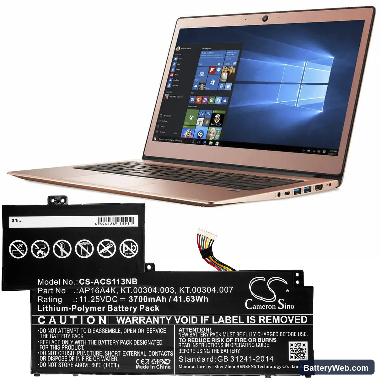 Acer Swift 1 SF113-31-P2VH Replacement Battery, 11.25V, 3700mAh, Li-Polymer 5