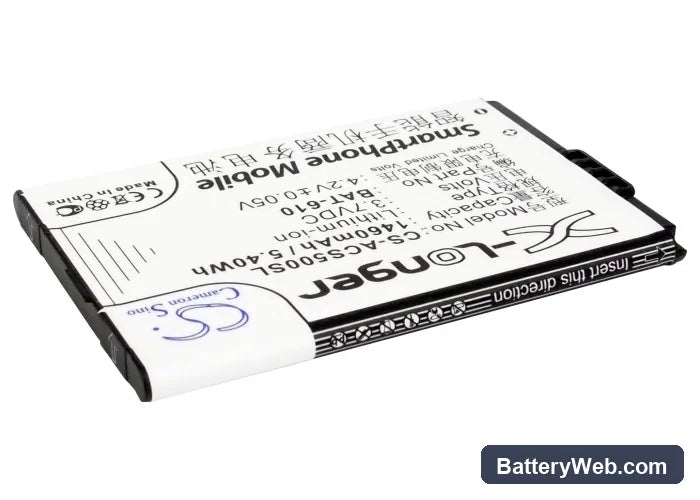 Acer CloudMobile S500 Replacement Battery, 3.7V, 1460mAh, Li-ion 2