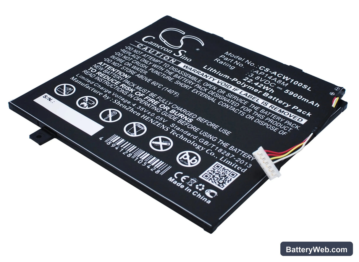 Acer Iconia Tab 10 A3-A20 Replacement Battery, 3.8V, 5900mAh, Li-Polymer 3