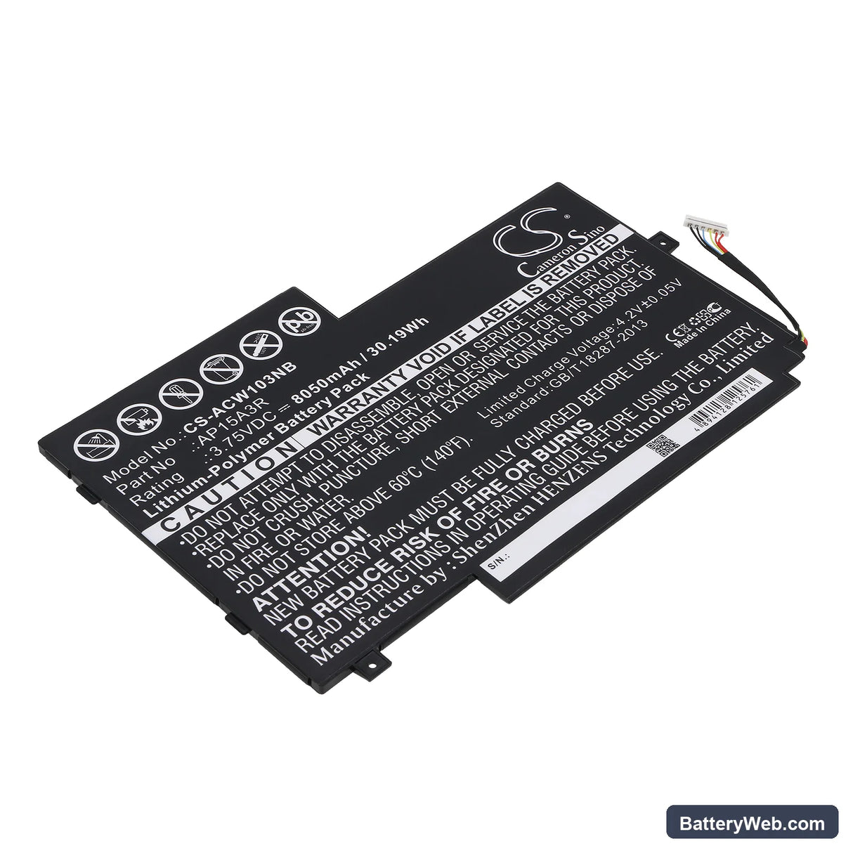 Acer Aspire Switch 10E Replacement Battery, 3.75V, 8050mAh, Li-Polymer 1