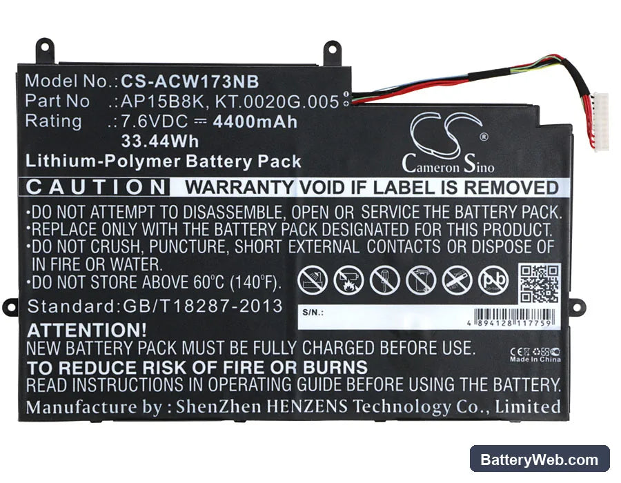 Acer Aspire Switch 11 SW5-173 Replacement Battery, 7.6V, 4400mAh, Li-Polymer 5