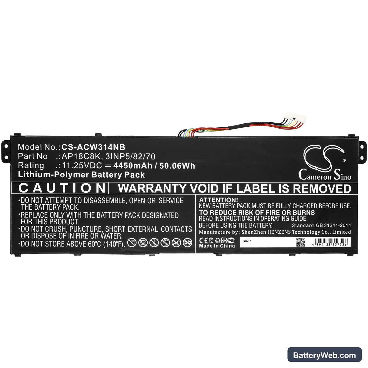 Acer Swift 3 SF314-57G-7448 Replacement Battery, 11.25V, 4450mAh, Li-Polymer 3