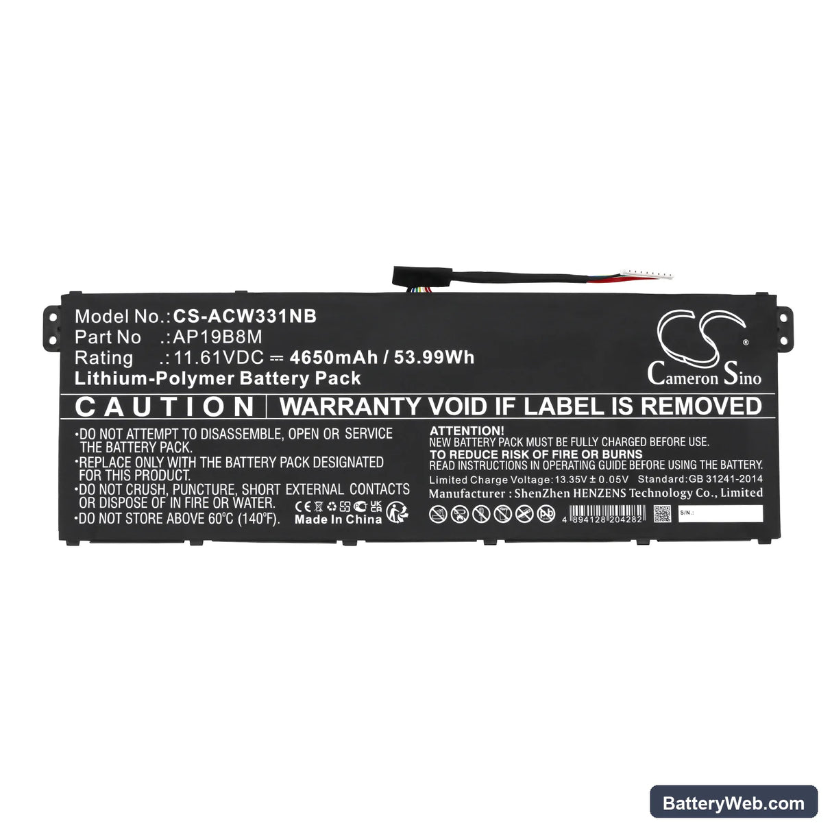 Acer Chromebook Spin 713 CP713-3W-57JX Replacement Battery, 11.61V, 4650mAh, Li-ion 3