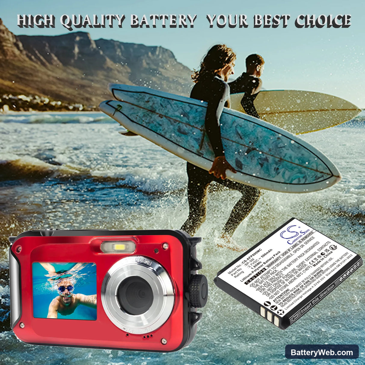 AgfaPhoto Realishot WP8000 Replacement Battery, 3.7V, 500mAh, Li-Polymer 4