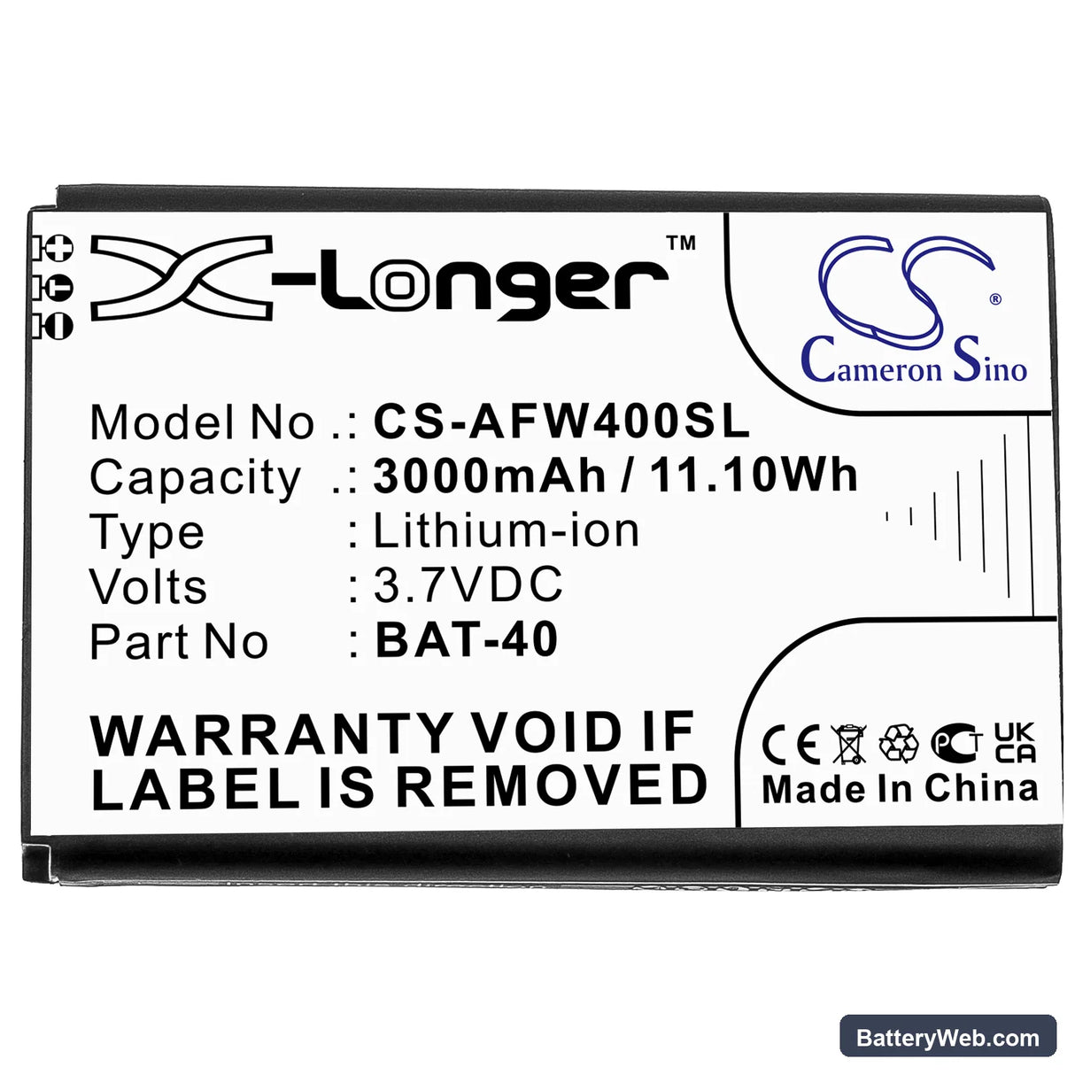 AT&T IFWA-40 Replacement Battery, 3.7V, 3000mAh, Li-ion 3
