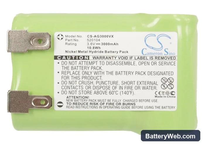 AEG Junior 3000 Replacement Battery, 3.6V, 3000mAh, Ni-MH 5
