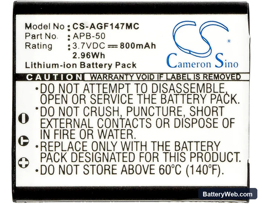 Agfa Optima 147 Replacement Battery, 3.7V, 800mAh, Li-ion 5