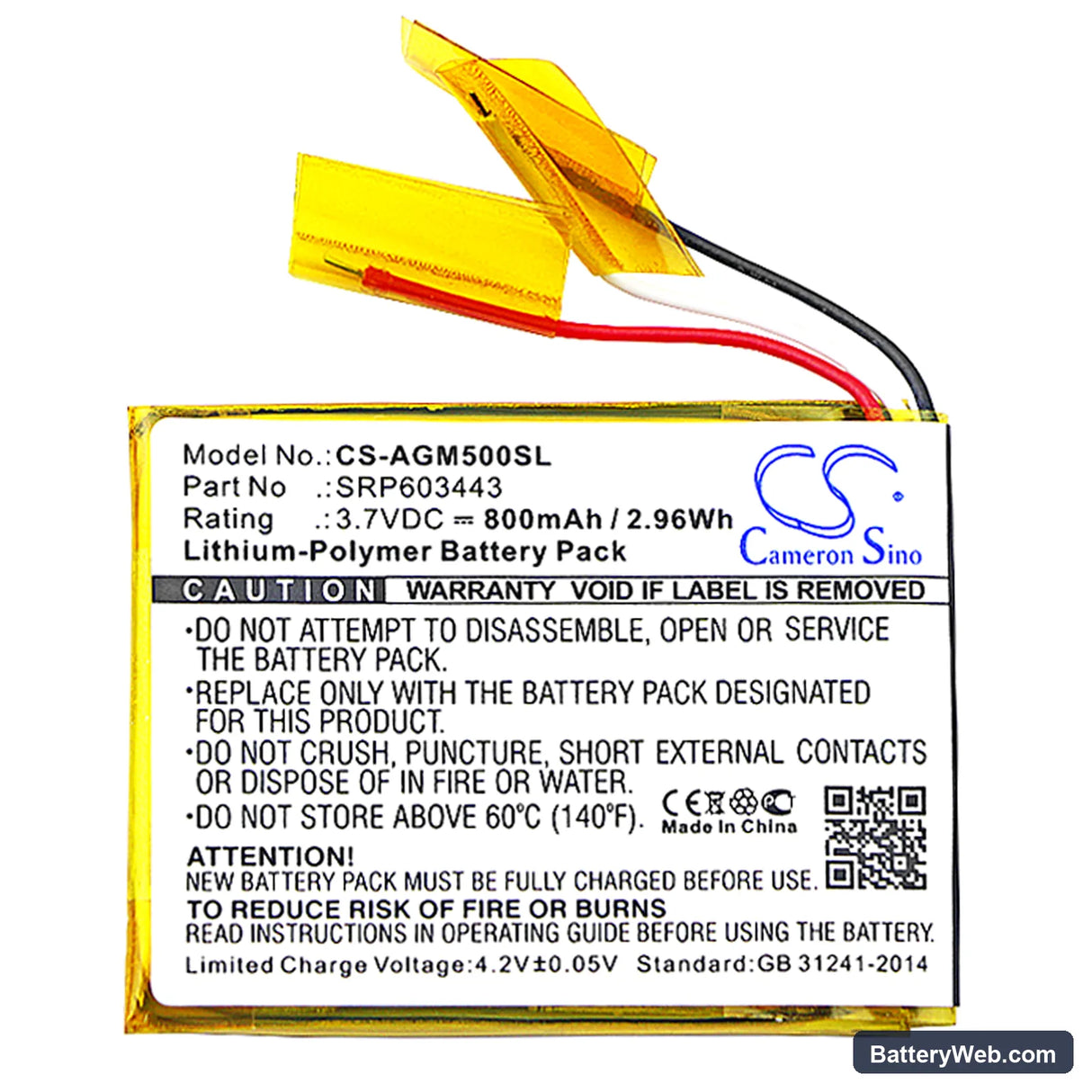 Astro A50 Replacement Battery, 3.7V, 800mAh, Li-Polymer 3
