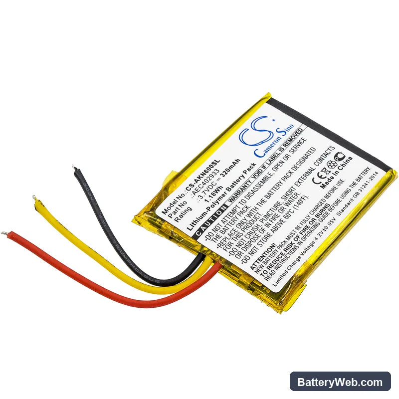AKG N60 NC Replacement Battery, 3.7V, 320mAh, Li-Polymer 1