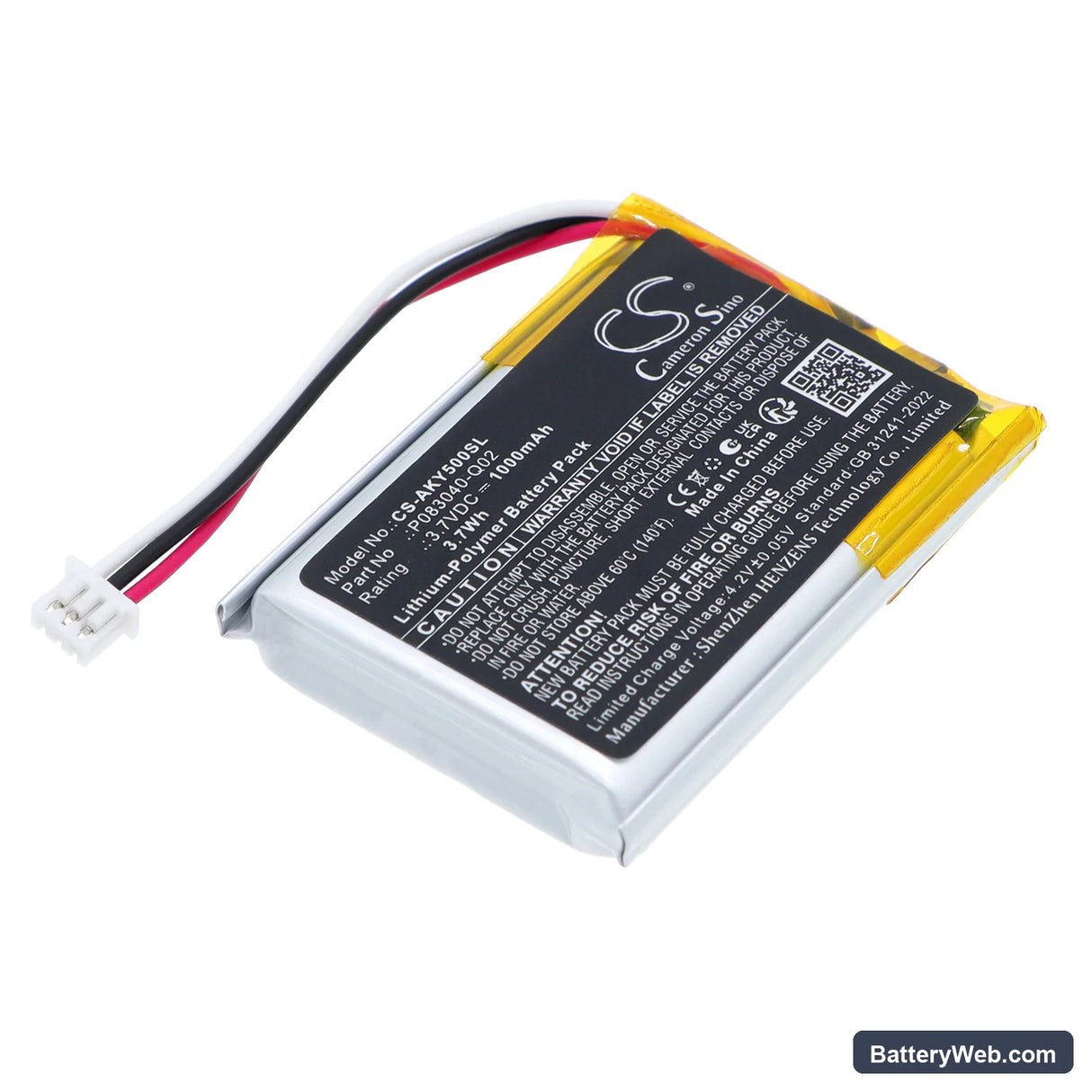AKG C50BT Replacement Battery, 3.7V, 1000mAh, Li-Polymer 1