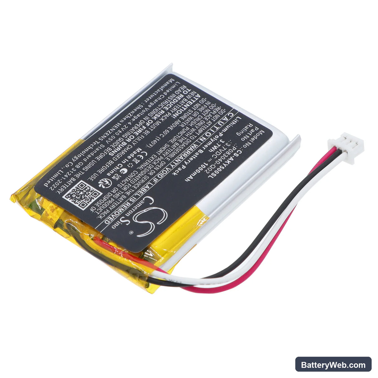 AKG C50BT Replacement Battery, 3.7V, 1000mAh, Li-Polymer 2