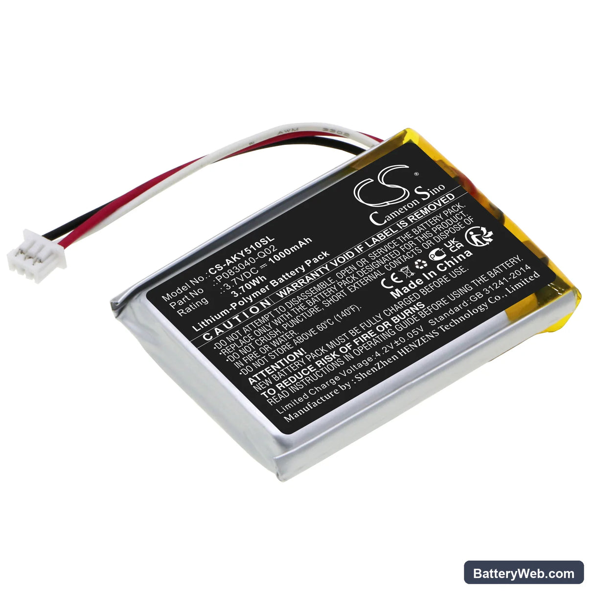 AKG C50BT Replacement Battery, 3.7V, 1000mAh, Li-Polymer 1