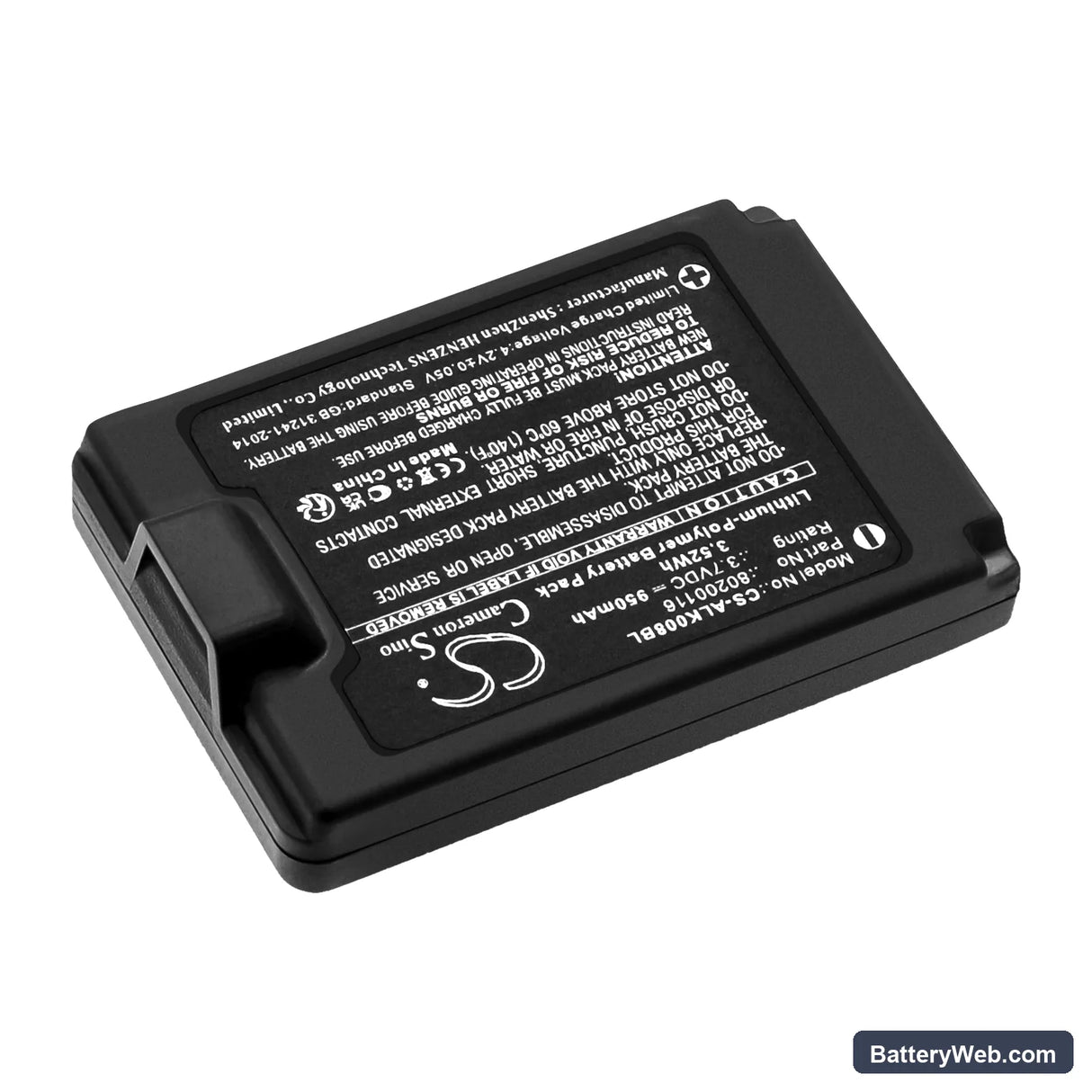 Autec A8B Replacement Battery, 3.7V, 950mAh, Li-Polymer 2