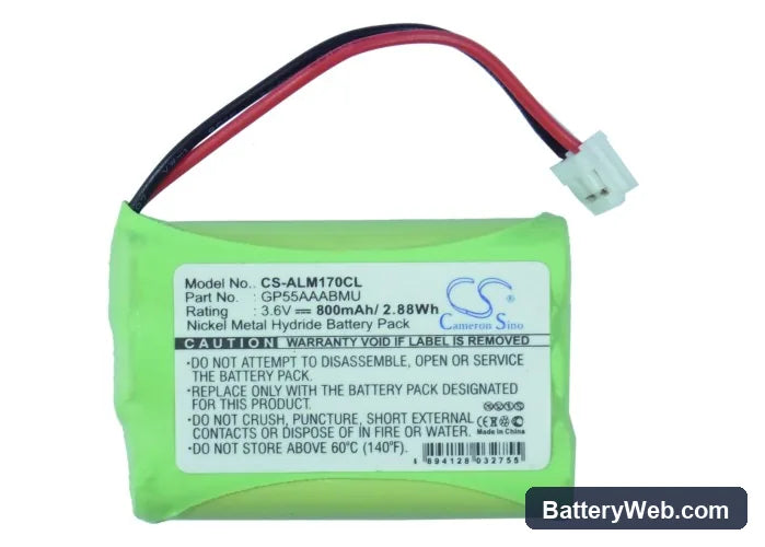 Alcatel Altiset MS Replacement Battery, 3.6V, 800mAh, Ni-MH 5
