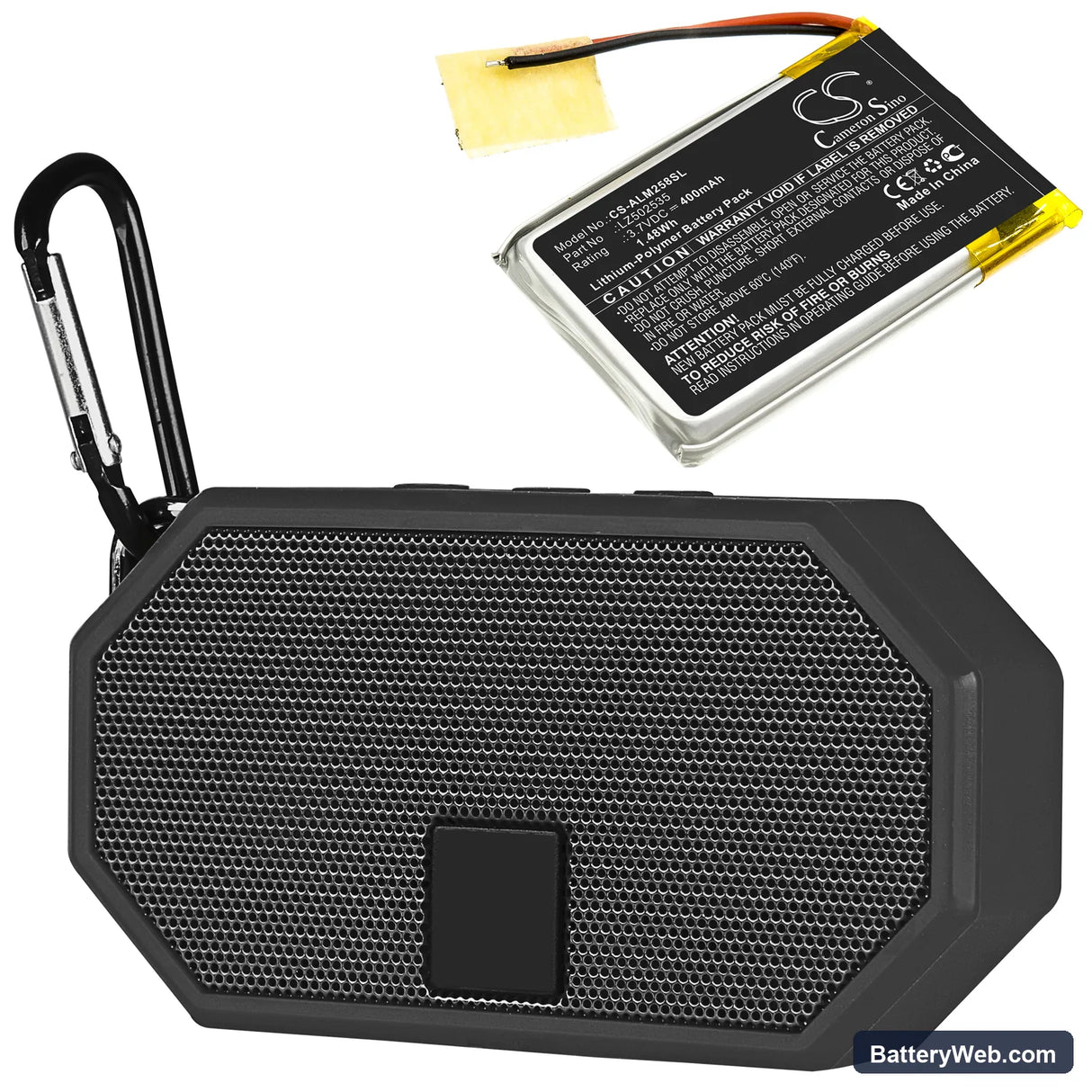 Altec Lansing Mini H2O 3 Replacement Battery, 3.7V, 400mAh, Li-Polymer 5