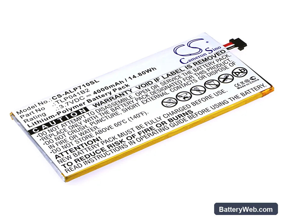 Alcatel OneTouch EVO 7 HD Replacement Battery, 3.7V, 4000mAh, Li-Polymer 1