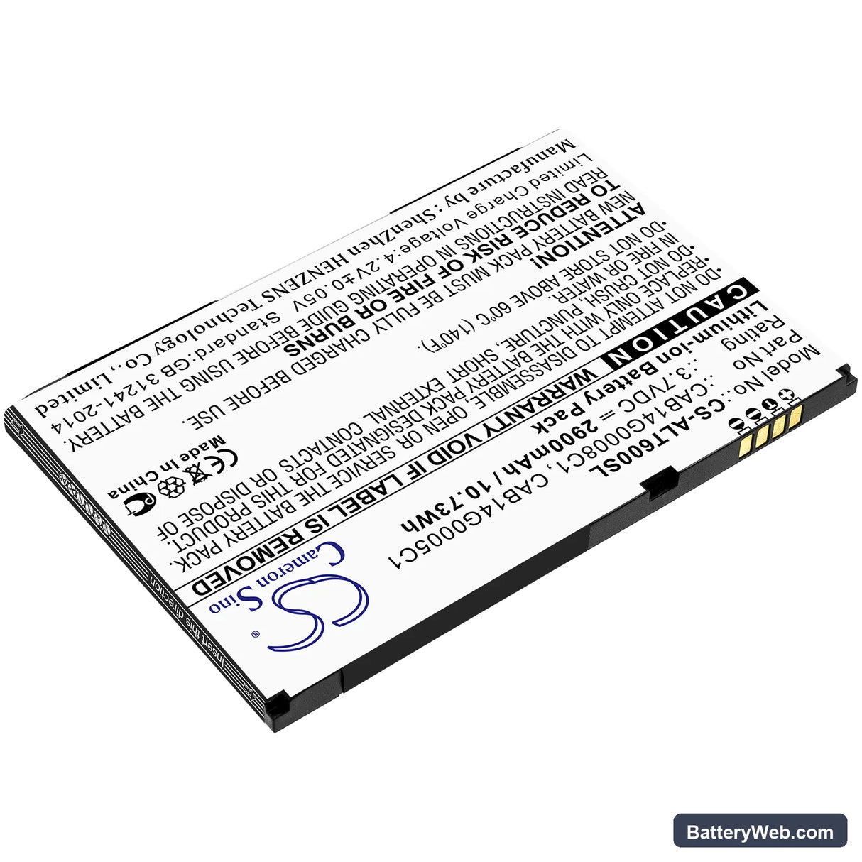 Alcatel One Touch T60 Replacement Battery, 3.7V, 2900mAh, Li-ion 2