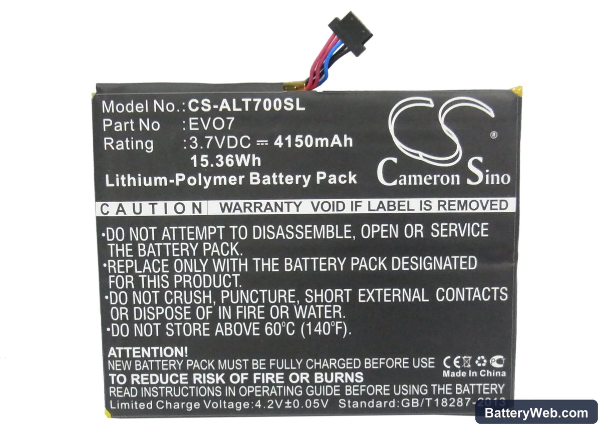 Alcatel One Touch EVO 7 Replacement Battery, 3.7V, 4150mAh, Li-Polymer 5