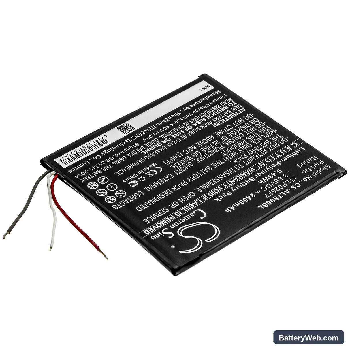 Alcatel 1T 7" Replacement Battery, 3.85V, 2450mAh, Li-Polymer 2