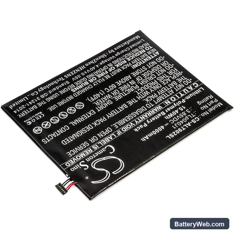 Alcatel A30 Tablet Replacement Battery, 3.85V, 4000mAh, Li-Polymer 2