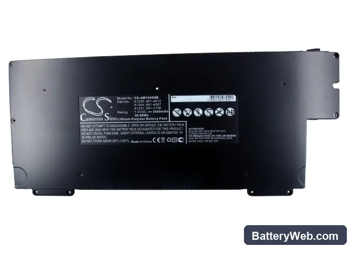 Apple MacBook Air 13" A1237 Replacement Battery, 7.4V, 5400mAh, Li-Polymer 4