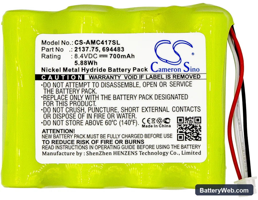 AEMC 6417 Ground Tester Replacement Battery, 8.4V, 700mAh, Ni-MH 3